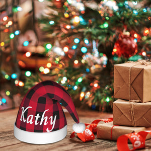 Personalized Christmas Hat for Kids Boys Girls with Name (Red Black Plaid)