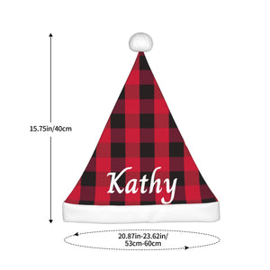 Personalized Christmas Santa Hat with Name for Him Her Family (Red Black Plaid)