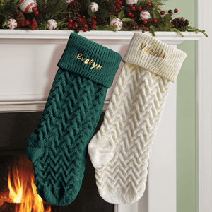 Personalized Christmas Knitted Stocking with Embroidered Name for Holiday Gifts