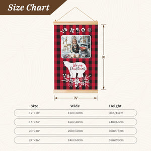 Personalized Wooden Hanging Christmas Bear Posters with Photo Name (Red Black Grid)