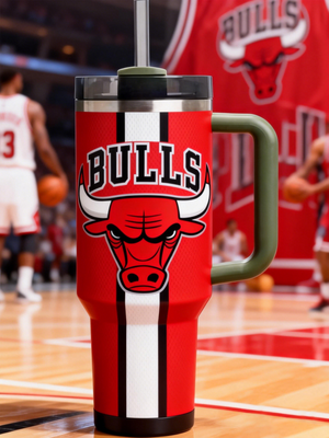 Chicago Bulls Exclusive Design 40oz Insulated Tumbler with Handle & Straw