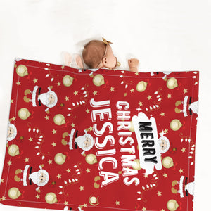 Personalized Christmas Santa baby blanket gift with name for boys girls, Custom baby blankets gifts