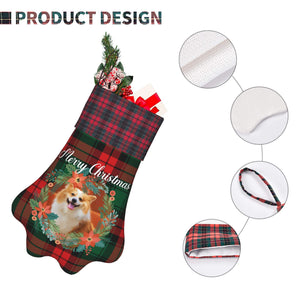 Personalized Christmas Pet Paw Stocking with Photo Name for Dog Cat Pets as Holiday Gifts