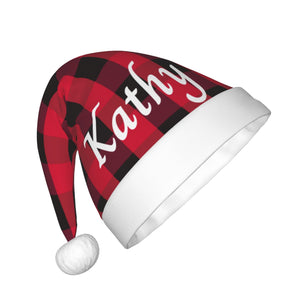 Personalized Christmas Hat for Kids Boys Girls with Name (Red Black Plaid)