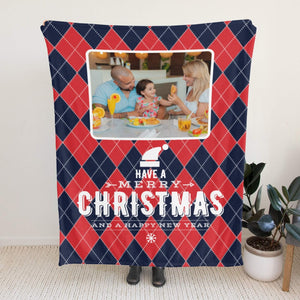 Personalized Christmas Holiday Blankets with Photo, Custom Flannel Blanket Gifts for Married Couples