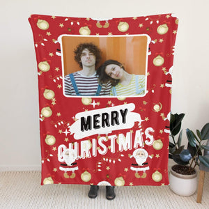 Personalized Flannel Blanket with Photo, Custom Crhistmas Santa Blankets Gifts for Married Couples