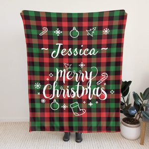Custom Flannel Plaid Blanket with Name, Personalized Crhistmas Blankets Gifts for Her Him