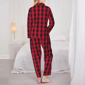 Custom Christmas Pajamas Sets Red and Black Plaid for Women Family as Holiday Gifts