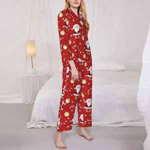 Custom Christmas Santa Pajamas Sets for Women with Name Message as Holiday Gifts