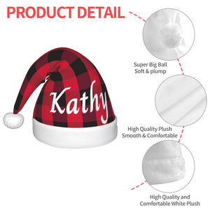 Personalized Christmas Hat for Kids Boys Girls with Name (Red Black Plaid)