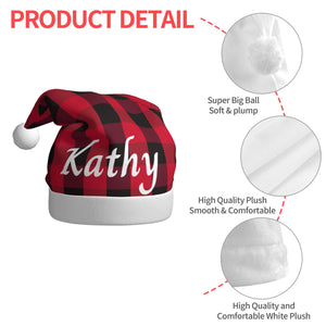 Personalized Christmas Santa Hat with Name for Him Her Family (Red Black Plaid)