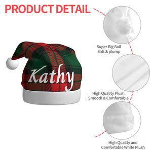 Custom Christmas Hat with Name for Him Her Family (Red Green Pattern)