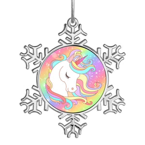 Personalized Christmas Snowflake Unicorn Rainbow Ornaments with Name for Kids Holiday Gifts