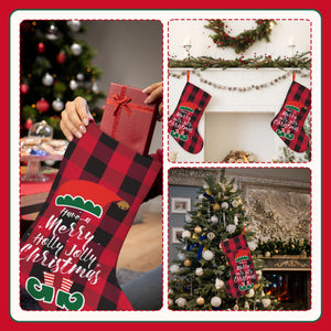 Custom Christmas Santa Stockings with Name (Red Black Grid) for Family Kids Her as Holiday Gifts Decorations