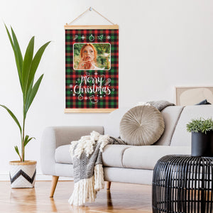 Personalized Wooden Hanging Christmas Plaid Posters with Photo Name for Him Her Couples Family