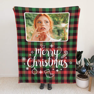 Personalized Flannel Blanket with Photo for Him Her, Custom Plaid Crhistmas Blankets Gifts