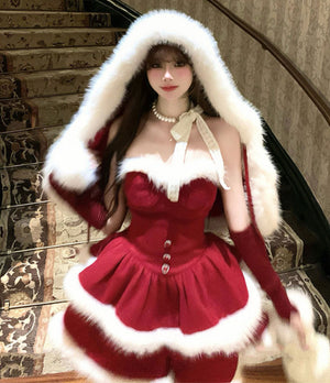 Christmas Red Cloak Puffy Skirt Dress SD86