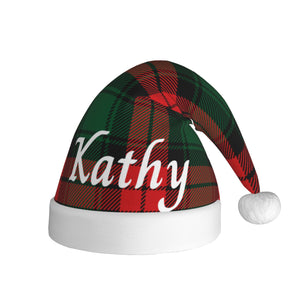 Custom Christmas Hat with Name for Him Her Family (Red Green Pattern)