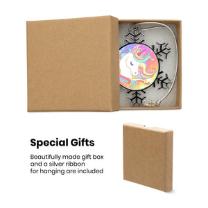 Personalized Christmas Snowflake Unicorn Rainbow Ornaments with Name for Kids Holiday Gifts