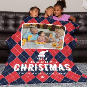 Personalized Christmas Holiday Blankets with Photo, Custom Flannel Blanket Gifts for Married Couples