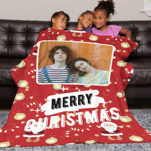 Personalized Flannel Blanket with Photo, Custom Crhistmas Santa Blankets Gifts for Married Couples