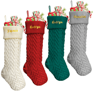 Personalized Christmas Knitted Stocking with Embroidered Name for Holiday Gifts