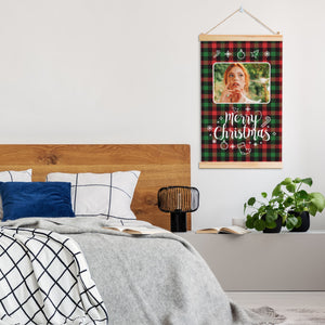 Personalized Wooden Hanging Christmas Plaid Posters with Photo Name for Him Her Couples Family