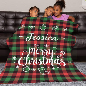 Custom Flannel Plaid Blanket with Name, Personalized Crhistmas Blankets Gifts for Her Him