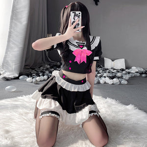 Anime Maid Cosplay Costume Classic Japanese Lolita Lace Top with Skirt Uniform Outfit
