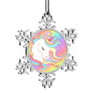 Personalized Christmas Snowflake Unicorn Rainbow Ornaments with Name for Kids Holiday Gifts