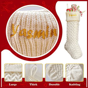 Personalized Christmas Knitted Stocking with Embroidered Name for Holiday Gifts