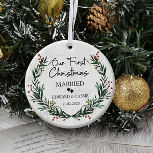 First Christmas Married Wedding Gift - Personalized Ornament - Christmas Gift For Newlywed Couple