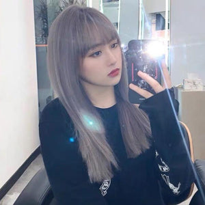 Natural gray pink long straight hair lolita wig  WS1154