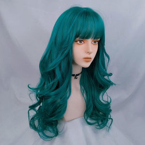 Fashion wavy curly blue green wig WS1140
