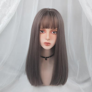 Natural gray pink long straight hair lolita wig  WS1154