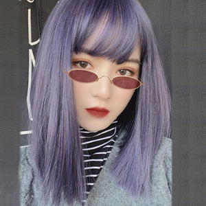 Lolita blue purple short straight hair wig WS1234