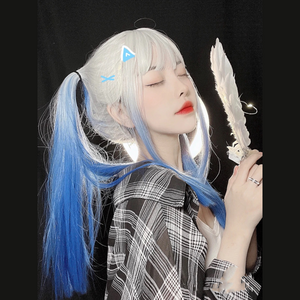 Blue and white gradient long straight wig WS2267