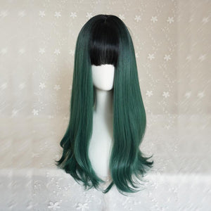 Green long hair gradient color lolita wig WS1243