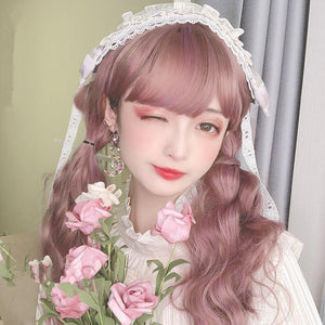 Pink long curly hair natural lolita wig WS2132