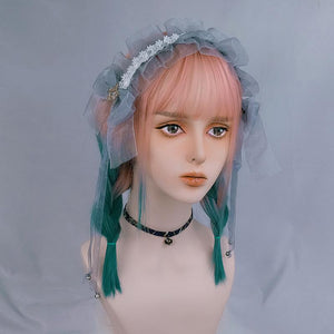 Lolita rose pink gradient green wig WS1225