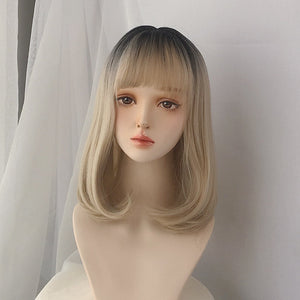 Linen gold medium long straight wig WS2251