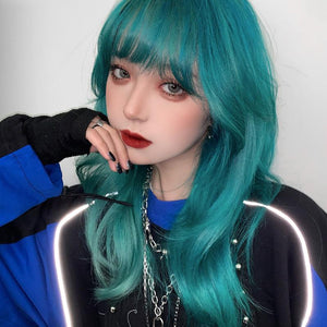 Fashion wavy curly blue green wig WS1140