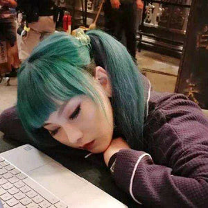 Fashion green long straight wig WS2280