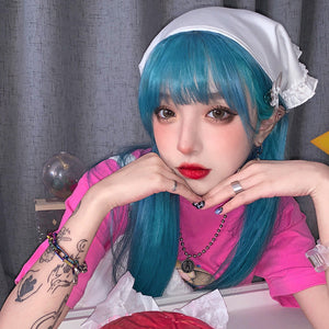 Fashion blue green long straight wig WS2222