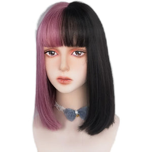 Lolita black and purple mid-length wig WS2273