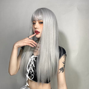 Lolita silver gray long straight wig WS2279