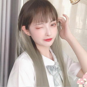 lolita natural green gray gradient girl wig WS2123