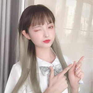 lolita natural green gray gradient girl wig WS2123