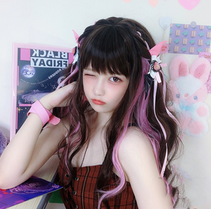 lolita dark brown highlights pink wig SS2850