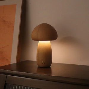 Wooden Mushroom Touch Lamp – Ambient LED Night Light